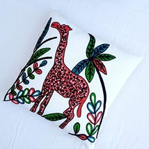 Traditional Jaipur Giraffe Embroidery Suzani Cushion Cover 16x16 Boho Decorative - £10.38 GBP