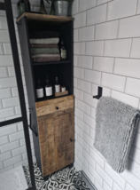 New Industrial Rustic Wooden Mango Wood Tall Narrow Bathroom Storage Cab... - £149.47 GBP