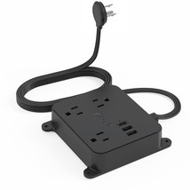 Flat Plug Power Strip - TROND 10FT Long Extension Cord with 3 AC Outlets, 2 USB- - £34.88 GBP