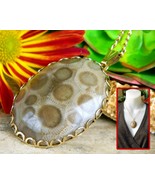 Vintage Petoskey Stone Pendant Necklace Gold Tone Chain Michigan - $52.45 CAD