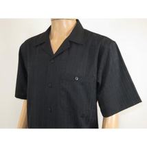 Men 2pc Walking Leisure Suit Short Sleeves DREAMS Plaid Satin 253-00 Black image 3