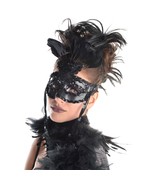 Deluxe Carnival Feathered Masquerade Halloween Face Mask Black Sequin 1 ... - $10.95