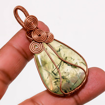 Prehnite Gemstone Wire Wrapped Handcrafted Copper Jewelry Pendant 2.40&quot; SA 1542 - £3.97 GBP