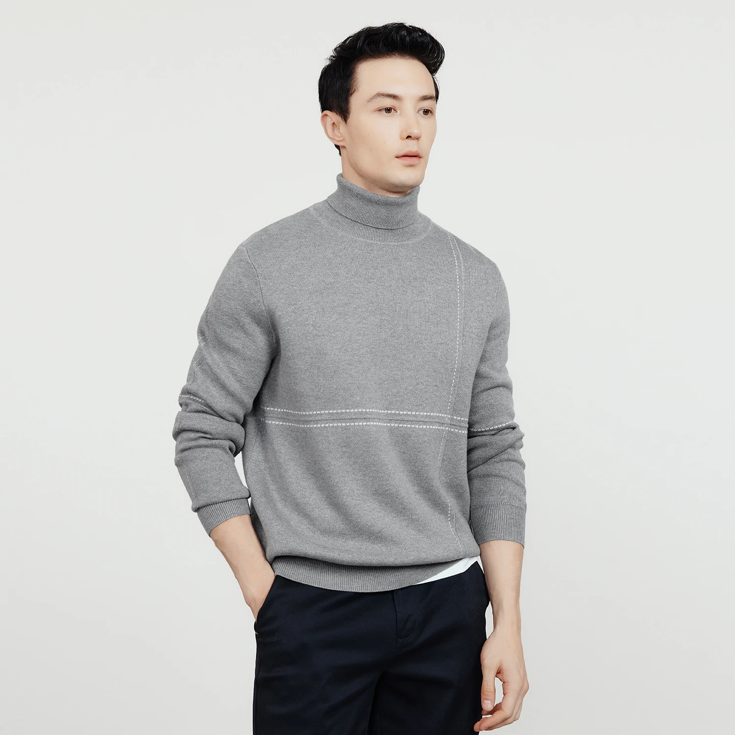 KUEGOU  Autumn New Men&#39;s  neck   Clothing High Quality Warm Slim Pullover  Cotto - £195.09 GBP