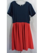 Womens LuLaRoe Dress LARGE Amelia Navy Rust Textured Pattern NWT - $26.73