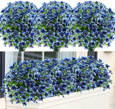 6 Bundles Artificial Flowers Uv Resistant Fake Plants Outdoor Faux Plastic, Blue - £25.16 GBP