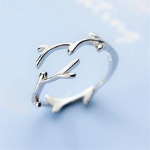  Fashion Antler 925 Sterling Silver Jewelry Personality Branch Popular Leaf Ring - £8.78 GBP