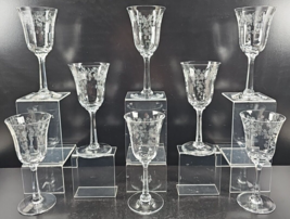 8 Lenox Castle Garden Wine Glasses Set Vintage Clear Floral Etch Optic Bowl Lot - £163.70 GBP