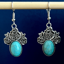 AZZ Darling Dangles” 2” Turquoise &amp; Silver Earrings - £30.06 GBP