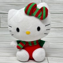 Ty Hello Kitty 2012 Christmas Red Green Stripe Bow Scarf Plush Beanie Toy 6 Inch - £10.26 GBP