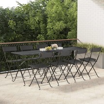 Folding Bistro Chairs 8 pcs Black Poly Rattan and Steel - £205.81 GBP
