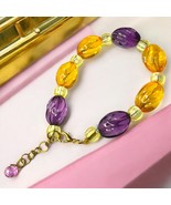 Adjustable Yellow Purple Orange Acrylic Beaded Bracelet - 8-9 inches - $95.03 MXN