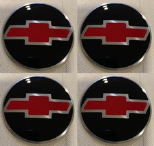 90mm (3.54in) -Set of 4x Metal stickers car wheel center cap DOMED CHEVROLET red - £25.05 GBP