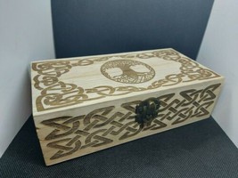 Handmade engraved wooden jewellery box with Tree of Life and Celtic knots pagan - £32.62 GBP