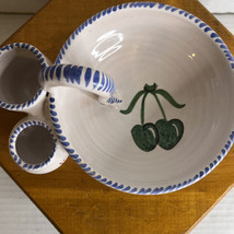 Made in Spain Olive Bowl with Toothpick Salt Holder Painted pottery Bowl Server - $27.71