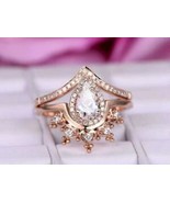 Free Gift with Wedding Engagement Ring Set 1.9Ct Pear Cut Dia 14K Gold O... - $123.74