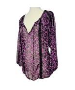 Y2K Dark Floral Sheer Blouse Size Small Purple Black Whimsigoth Festival... - $33.94 CAD