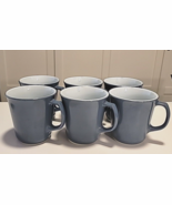 6 Vintage Pyrex White/Slate Blue D-Handled Coffee Mugs - $34.99