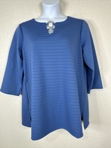 NWT JM Collection Womens Plus Size 2X Blue Stripe Keyhole Blouse 3/4 Sleeve - £22.64 GBP