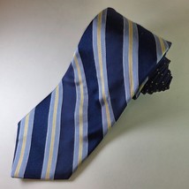 Tommy Hilfiger Repp Tie Navy Yellow Blue Stripe Silk Made in USA - $22.99