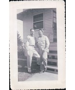 Vintage Two Soldier Pals In Front Of  Barrick Steps Snapshot WWII 1940s - $9.47 CAD