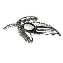 Curtis Creations Sterling Leaf Brooch With Obsidian Stone Flower Vintage Rare - £18.84 GBP