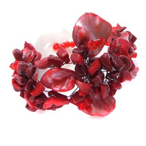 Synthetic Coral and Dyed Sea Shell Hidden Red Flower Bracelet - £21.59 GBP