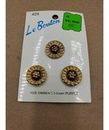 La Bouton Floral 3/4 inch 19mm Purple Buttons Shank on Card Unused Blume... - $4.90