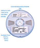 C3216C0G2J222JT00HN TDK MLCC Capacitor SMD 2200pF 630V C0G (NP0) 1206 (3... - £3.13 GBP+