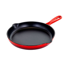 MegaChef Round 10.25 Inch Enameled Cast Iron Skillet in Red - £65.07 GBP