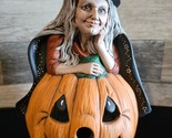Halloween Green Witch w/ Jack &#39;O Lantern Pumpkin Light Up Ceramic Mold 9.5&quot; - £38.54 GBP