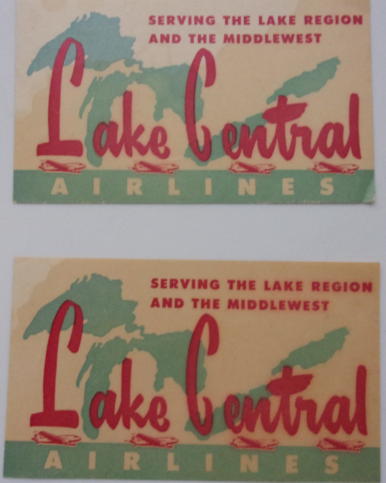 Vintage Mid Century Lake Central Airlines Two Gum Wet Luggage Decal Stic... - $5.99