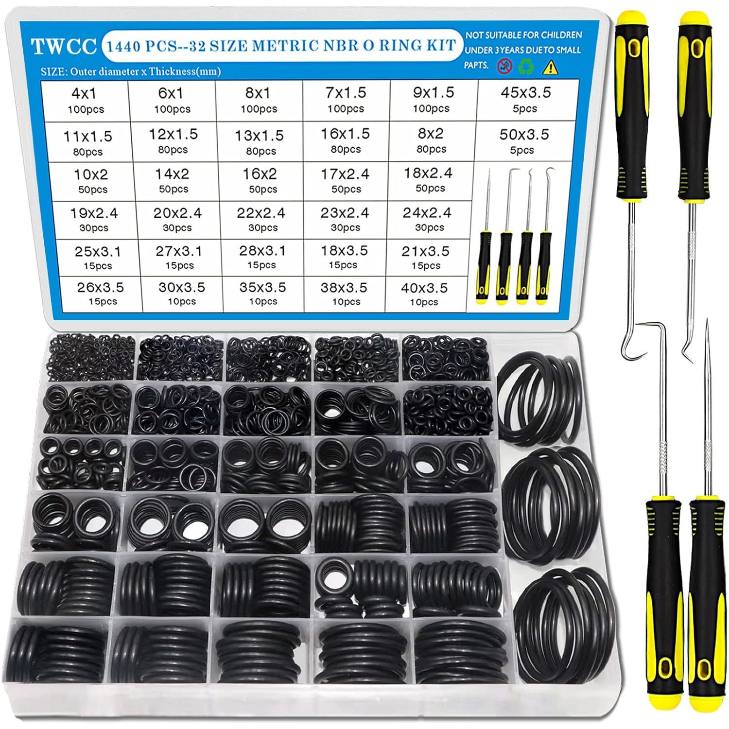 32 Size 1540 Pcs O Rings Assortment Kit Metric Nitrile Rubber Oring Set,... - $32.99