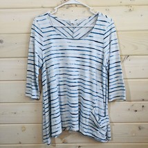 Pure jill J.Jill Blue &amp; White Striped Asymmetrical Hem Tunic Top Shirt Sz M - £11.03 GBP