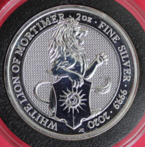 2020 £5 UK White Lion Of Mortimer 2 Troy Ounces .999 Fine Silver Medal GFB 6108 - $109.99
