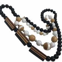 Vintage Necklace Lot Inlaid Wood and Plastic Beads Strands Mod Geo Retro - £19.34 GBP