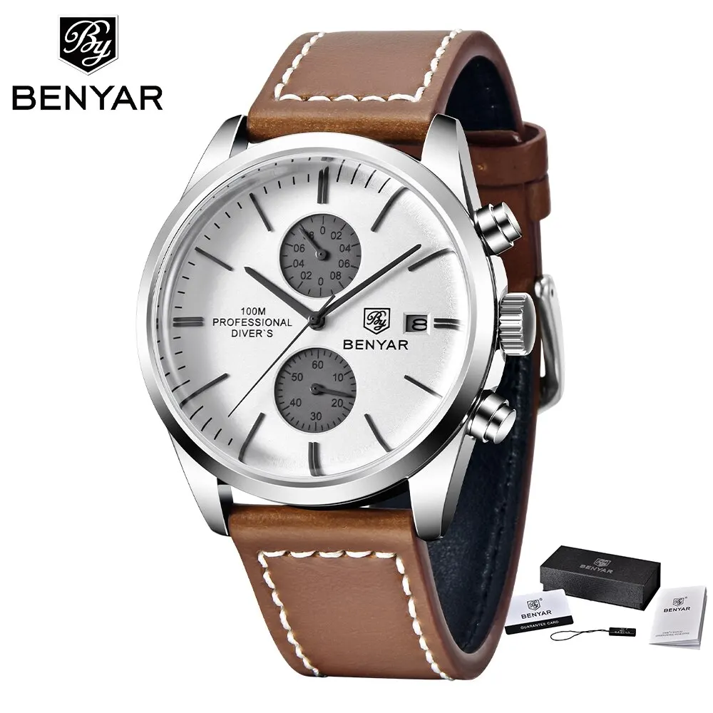 New Leather Men Quartz Wristwatches Luxury Brand 100M Waterproof Men Wat... - $94.21