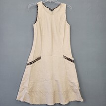 Roz Ali Women Dress Size 4 Tan Midi Khaki Linen Cottage Raw Hem Sleeveless Shift - £11.37 GBP