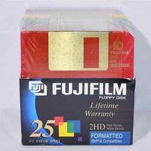 Fujifilm 25 Floppy Disks 3-1/2&quot; Color Disks 2HD Formatted IBM New Sealed 1023!!! - $24.75