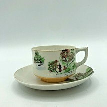 Made In Occupied Japan Mini Tea Cup and Saucer Hand Painted Gold Trim &amp; Center - £11.20 GBP