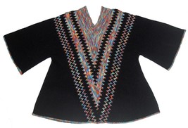 VTG Cuddle Knit Pullover Poncho-Like Flare Sleeve V-Neck Black Sweater Wm&#39;s L/XL - £35.58 GBP