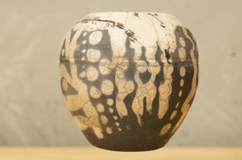 Vintage Art Pottery Hand Thrown Ash Fired Smoke Resist Pattern Bowl Vase... - £29.66 GBP