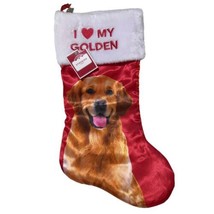 Christmas 18” Red Satin Dog Stocking “I Love My Golden” Golden Retriever... - $12.84