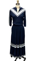 VTG 1950s Chiquita 2 piece Patio Dress Navy w Silver &amp; Blue RickRack Sz M - $5,854.64 MXN