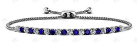 Gift 1CT Lab-Created Blue Zircon &amp; Cz Classic Tennis Bolo bracelet in 925 Silver - £93.51 GBP