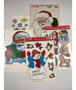 Vtg 90s Christmas Window Cling Decorations Lot - Santa, Snowman + More - $12.19