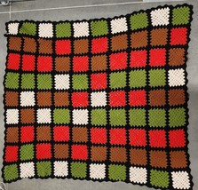 1970&#39;s Grandma Made Solid Colors Red Green White &amp; Brown Granny Square C... - $22.13