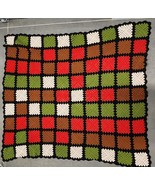 1970&#39;s Grandma Made Solid Colors Red Green White &amp; Brown Granny Square C... - £17.40 GBP