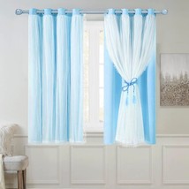 Short Blackout Curtains With Voile Sheer Drapes, 52 X 54 Inch, Light Blue, 2 - £40.72 GBP