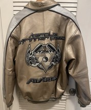 AVIREX Men&#39;s Leather Jacket M Authentic Y2K Gold Silver TEMPLE OF INNER ... - $500.00